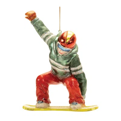 MELROSE INTERNATIONAL GLITTERED GLASS SNOWBOARDER ORNAMENT (SET OF 6) - RED, GREEN