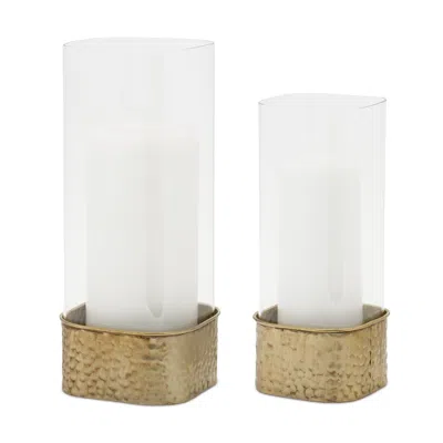 MELROSE INTERNATIONAL HAMMERED METAL CANDLE HOLDER (SET OF 2) - GOLD