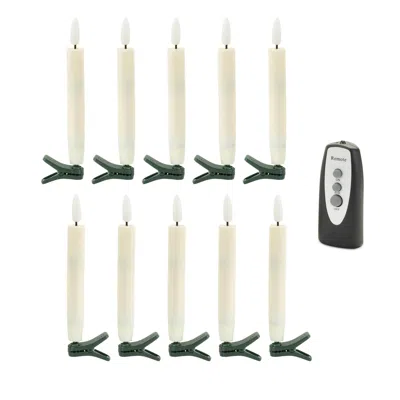 MELROSE INTERNATIONAL LED CLIP-ON TAPER CANDLE (SET OF 10) - BEIGE, GREEN