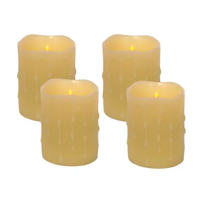 MELROSE INTERNATIONAL LED DRIPPING WAX PILLAR CANDLES (SET OF 4) - YELLOW