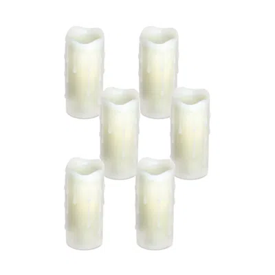 MELROSE INTERNATIONAL LED DRIPPING WAX PILLAR CANDLES (SET OF 6) - WHITE