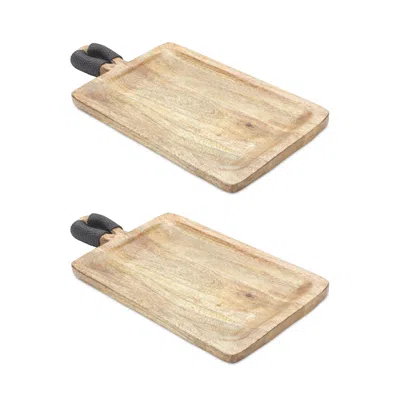 MELROSE INTERNATIONAL MANGO WOOD CUTTING BOARD STYLE TRAY (SET OF 2) - BROWN, BLACK