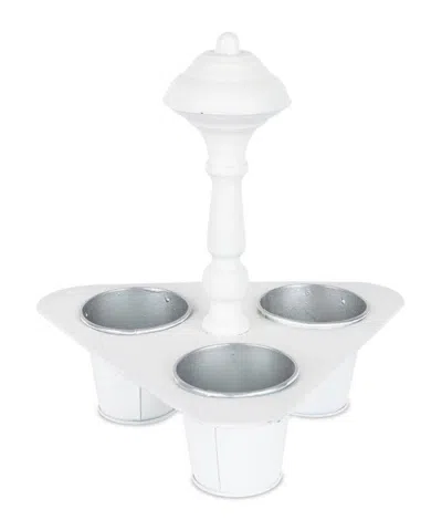 MELROSE INTERNATIONAL METAL TRIPLE POT HOLDER WITH TIN PLANTERS 11"H - WHITE, SILVER