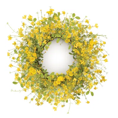 MELROSE INTERNATIONAL MIXED DAISY FLORAL WREATH 20"D - YELLOW, GREEN