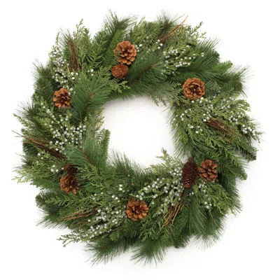 MELROSE INTERNATIONAL MIXED PINE JUNIPER AND PINCONE WREATH 30"D - GREEN, BROWN
