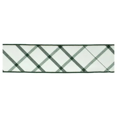 MELROSE INTERNATIONAL PLAID WIRED RIBBON 4" X 5 YDS - WHITE, GREEN
