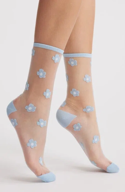 MEMOI MEMOI DAISIES SHEER CREW SOCKS