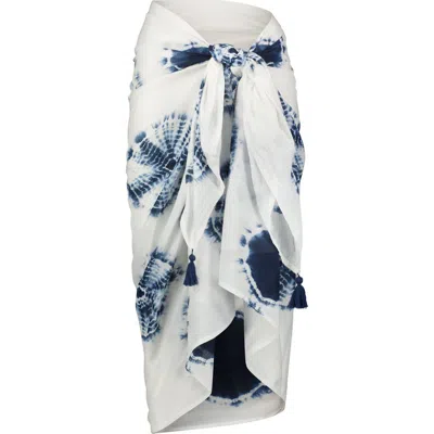 MER ST. BARTH MER ST. BARTH COTTON SALINE PAREO WHITE INDIGO TIE-DYE