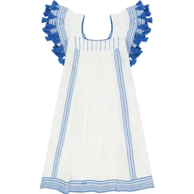 MER ST. BARTH DRESS LAPIS BLUE EMBROIDERY