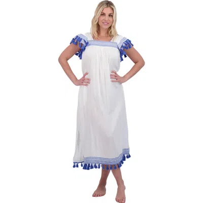 MER ST. BARTH DRESS WHITE LAPIS BLUE EMBROIDERY