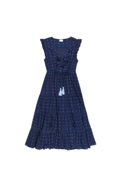 MER ST. BARTH MAXI DRESS NAVY TURQUOISE SWISS DOT