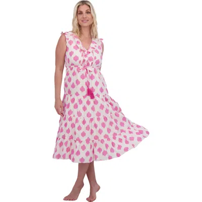 MER ST. BARTH MAXI DRESS WHITE PINK IKAT