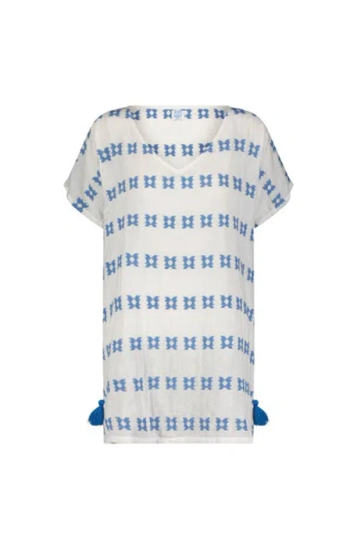 MER ST. BARTH MINI CAFTAN BLUE EMBROIDERY