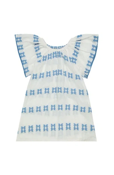 MER ST. BARTH MER ST. BARTH MINI CAPUCINE GIRL'S CAFTAN BLUE EMBROIDERY