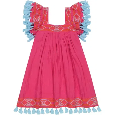 MER ST. BARTH MER ST. BARTH SERENA GIRL'S TASSEL DRESS RASPBERRY EMBROIDERY
