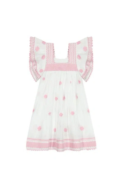 MER ST. BARTH MER ST. BARTH SERENA GIRL'S TASSEL DRESS WHITE PINK FRANGIPANI