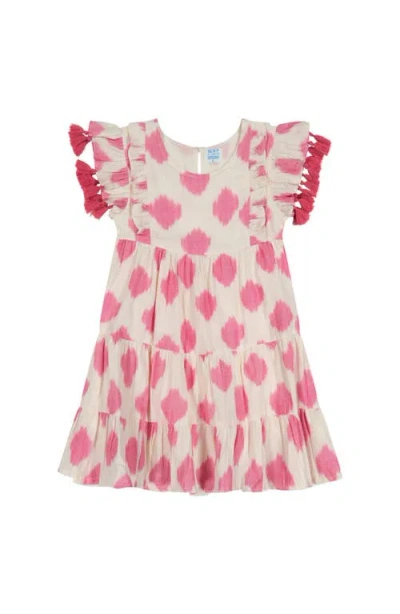 MER ST. BARTH MER ST. BARTH SOPHIE GIRL'S TASSEL DRESS WHITE PINK IKAT