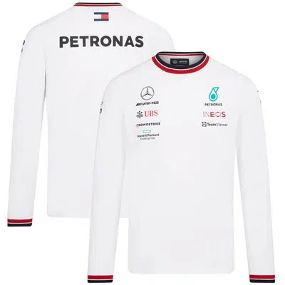 MERCEDES-BENZ MERCEDES MENS MERCEDES AMG PETRONAS F1 2022 TEAM LONG SLEEVED T SHIRT WHITE
