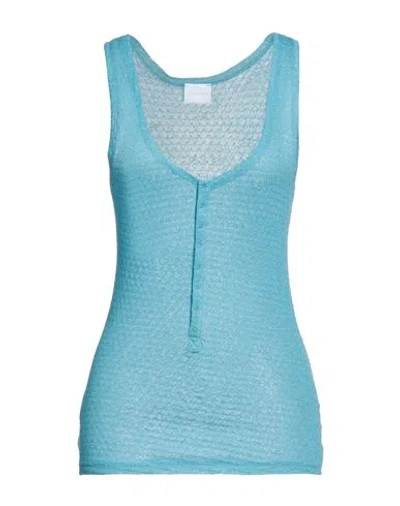 MERCI ..,MERCI WOMAN TOP AZURE SIZE L LINEN, ELASTANE