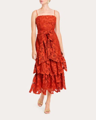 MESTIZA WOMEN'S VANESSA BELTED TIERED GUIPURE LACE MIDI DRESS POLYESTER