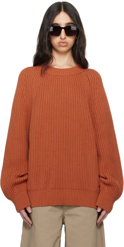 META CAMPANIA COLLECTIVE ORANGE MICHEL EXAGGERATED RIB COTTON CREW NECK SWEATER