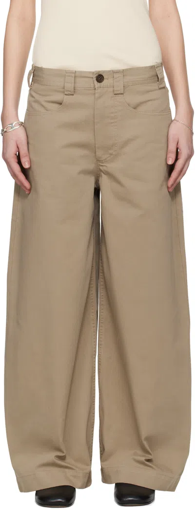 META CAMPANIA COLLECTIVE TAUPE EGON WIDE-LEG WASHED MIDWEIGHT COTTON TROUSERS