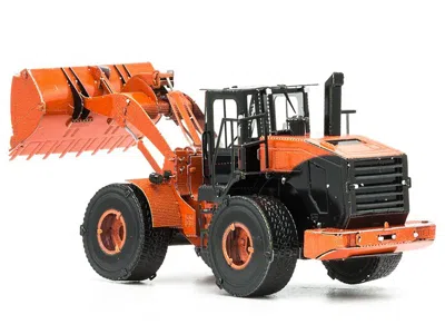 METAL EARTH MODEL KIT WHEEL LOADER ORANGE AND BLACK (CHALLENGING DIFFICULTY) STEEL MODEL BY METAL EARTH