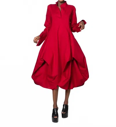 METAMORFOSI ASYMMETRIC COLLAR MAXI SHIRT DRESS IN DARK RED