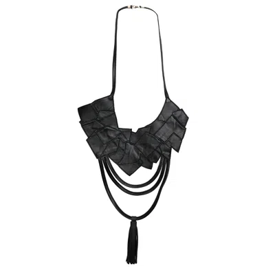 METAMORPHOZA WOMEN'S BLACK OVERSIZE GENUINE LEATHER NECKLACE