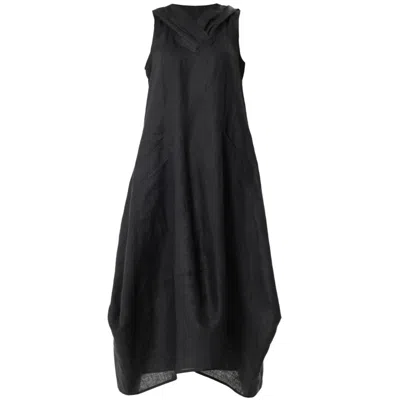 METAMORPHOZA WOMEN'S LINEN HOODED DRESS IN BLACK