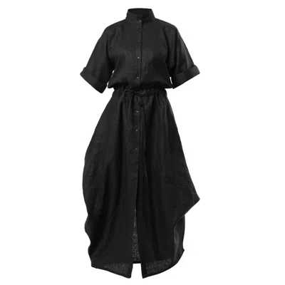 METAMORPHOZA WOMEN'S LONG LINEN SHIRT DRESS IN BLACK