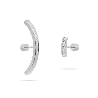 MEULIEN WOMEN'S WHITE / SILVER ARC PAVE CZ MISMATCHED EARRINGS - SILVER, CLEAR CZ