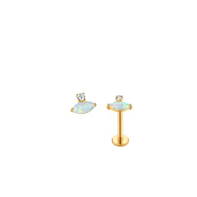 MG JEWELRY WOMEN'S GOLD OPAL STUD FLAT BACK EARRINGS