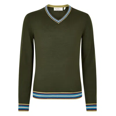 MG RIVERS MEN'S EXTRAFINE MERINO THE V OLIVE GREEN