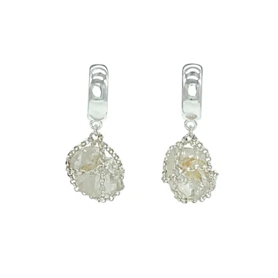 MHART WOMEN'S SILVER CAGED QUARTZ  EARRING