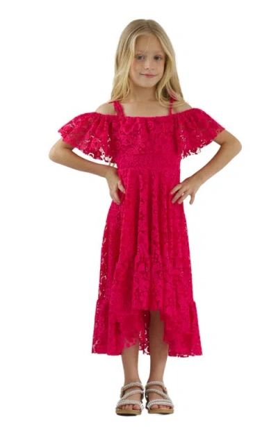 MIA BELLE GIRLS MIA BELLE GIRLS GIRLS BERRY BEAUTIFUL LACE HIGH LOW DRESS