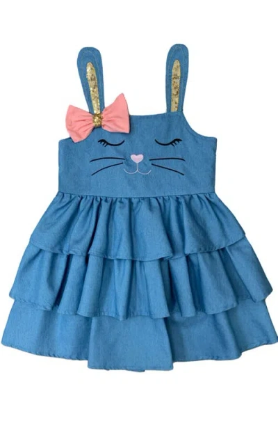MIA BELLE GIRLS MIA BELLE GIRLS GIRLS BUNNY DREAMS RUFFLE DENIM EASTER DRESS