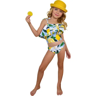 MIA BELLE GIRLS MIA BELLE GIRLS GIRLS CITRUS SPLASH LEMON PRINT TWO-PIECE SWIMSUIT