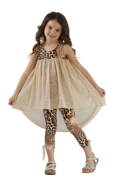 MIA BELLE GIRLS MIA BELLE GIRLS GIRLS FIERCE CONFIDENCE HI-LO TUNIC AND LEOPARD LEGGING SET