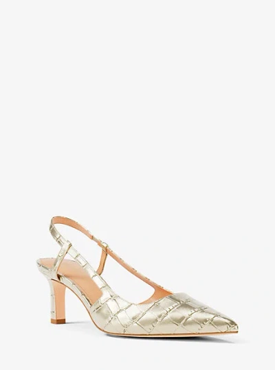 MICHAEL KORS ALORA METALLIC CROCODILE EMBOSSED LEATHER SLINGBACK PUMP