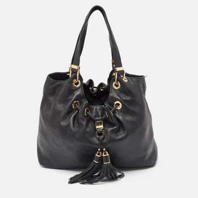 MICHAEL KORS BLACK LEATHER LARGE CAMDEN DRAWSTRING SHOULDER BAG