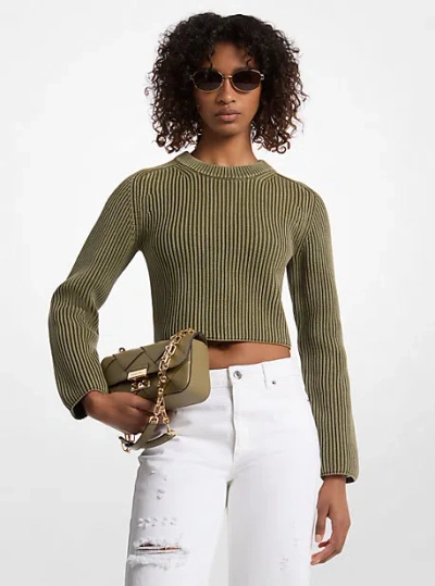 MICHAEL KORS GARMENT-DYED RIBBED COTTON CROPPED SWEATER