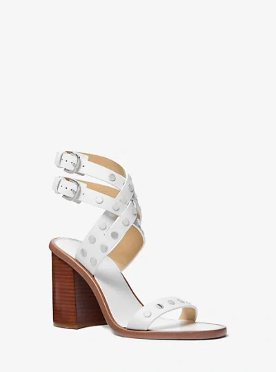 MICHAEL KORS IRENE STUDDED LEATHER BLOCK HEEL SANDAL