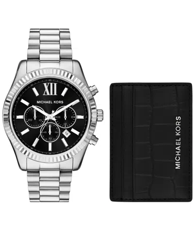 MICHAEL KORS MEN'S LEXINGTON CHRONOGRAPH STAINLESS STEEL WATCH AND CARD CASE GIFT SET 44MM