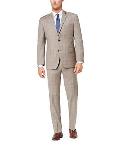 MICHAEL KORS MICHAEL KORS MENS PLAID TWO BUTTON FORMAL SUIT BLUETAN 38/UNFINISHED