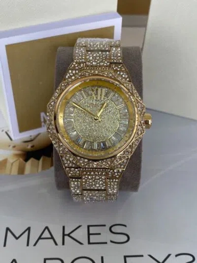 MICHAEL KORS MICHAEL KORS MK7398 RAQUEL PAVE THREE-HAND WOMEN'S GOLD-TONE QUARTZ WRISTWATCH