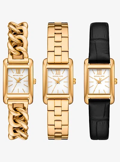 MICHAEL KORS PETITE MONROE GOLD-TONE AND CROCODILE-EMBOSSED LEATHER WATCH STRAP SET