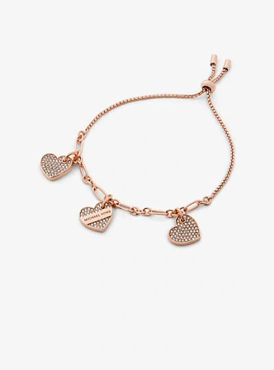 MICHAEL KORS LOGO ENGRAVED PAVÉ HEART CHARM BRACELET