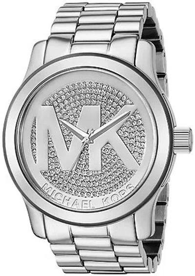 MICHAEL KORS MICHAEL KORS RUNWAY SILVER TONE,CRYSTAL PAVE,LOGO,OVERSIZED WATCH MK5544
