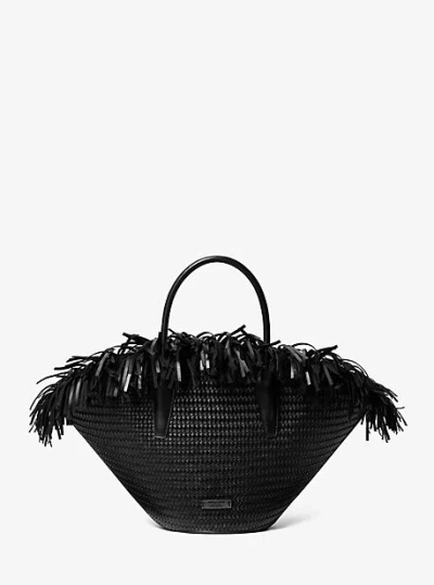 MICHAEL KORS SARDINIA LARGE HAND-WOVEN LEATHER BASKET TOTE BAG